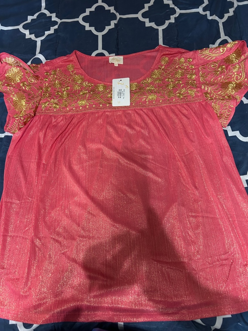 Women’s Pink Embroidered Short Sleeve Top